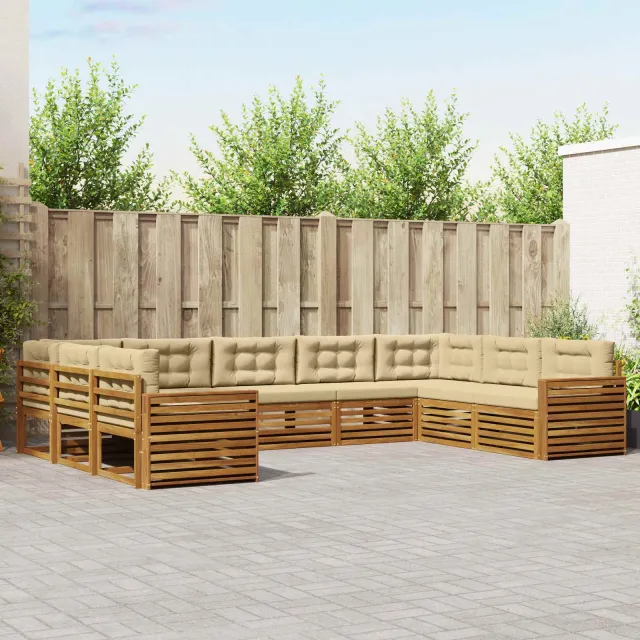 vidaXL Buiten bankenset 9 st 9-zits Natuurlijk en Beige