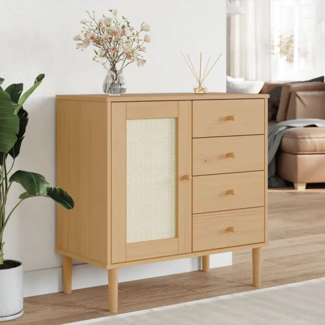vidaXL Dressoir SENJA 80x40x80 cm rattan look massief grenenhout bruin