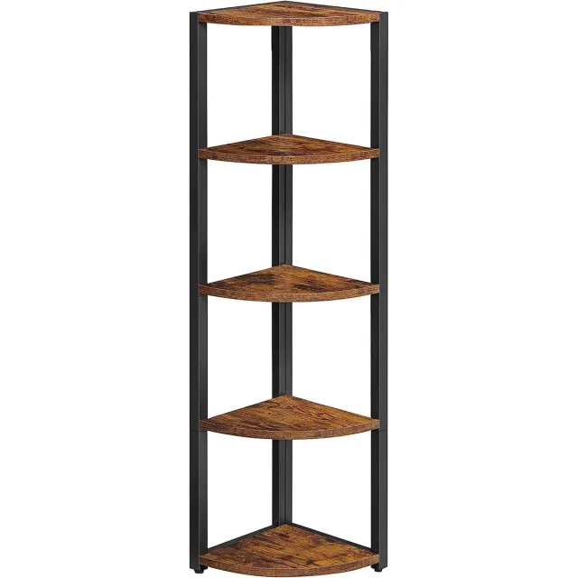 Vasagle Hoekplank met 5 niveaus, hoekboekenkast, veelzijdig opbergmeubel, plantenrek, voor woonkamer, slaapkamer, kantoor, industriële stijl, rustiek bruin en zwart LLS801B01