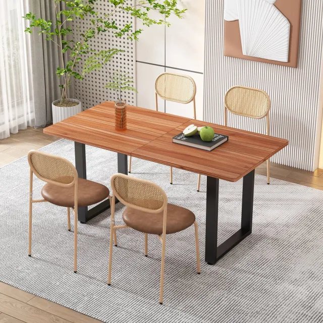 CHICFURN Eetkamerstoel - PU zitting - Metalen poten - Bruin