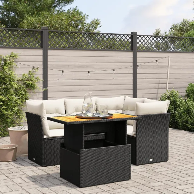 vidaXL 5-delige Loungeset met kussens poly rattan zwart, foto 2