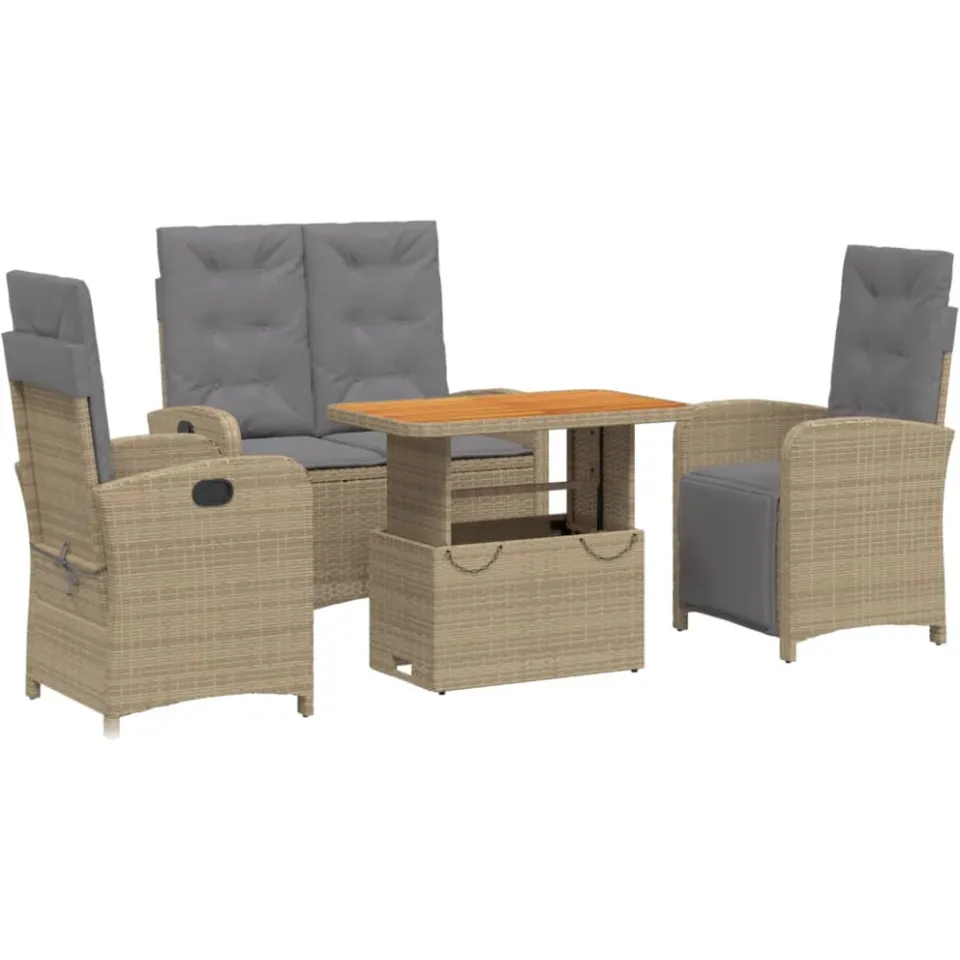 vidaXL 4-delige Tuinset met kussens poly rattan beige