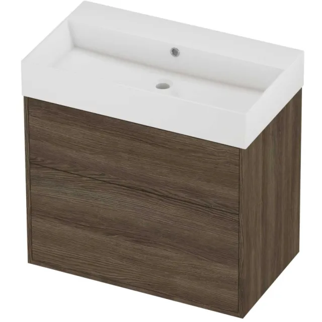 Proline Zara Badmeubelset Porselein Loft Zonder Kraangat 80x46x78 cm Glans Wit Vital Oak Eiken