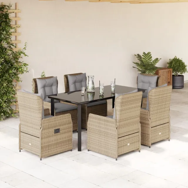 vidaXL 7-delige Tuinset met kussens poly rattan beige, foto 2