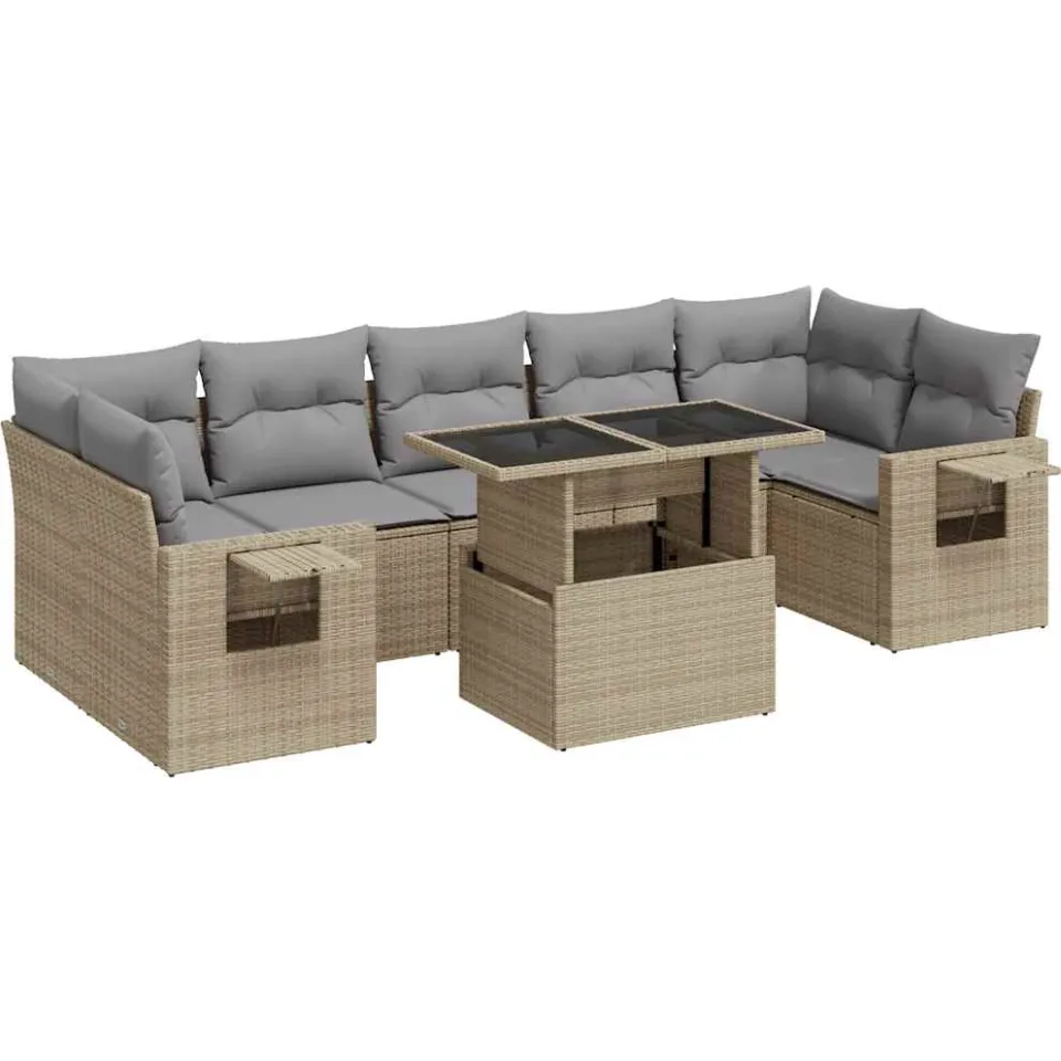 vidaXL 8-delige Loungeset met kussens poly rattan beige, foto 3