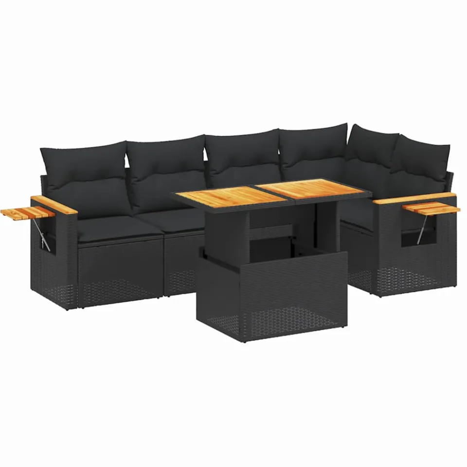 vidaXL 6-delige Loungeset met kussens poly rattan zwart, foto 3
