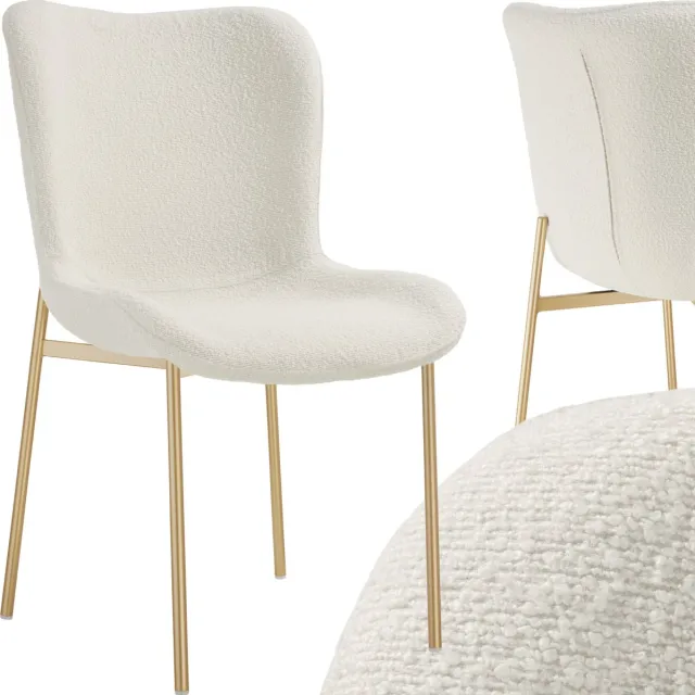 Tectake Gestoffeerde stoel - Eetkamerstoel - Bouclé stof - Ergonomische vorm - Hoge rugleuning - Draagkracht 120 kg - Diverse kleuren - Wit/goud wit goud