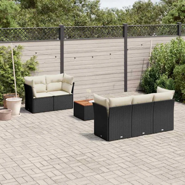 vidaXL 6-delige Loungeset met kussens poly rattan zwart, foto 2