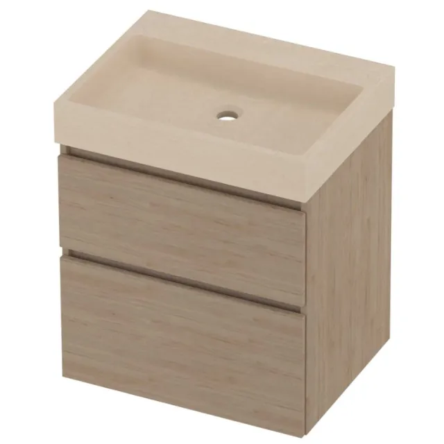 Proline Evoli Badmeubelset Hardsteen Loft Zonder Kraangat 60x46x70 cm Sand Stone Ideal Oak Eiken