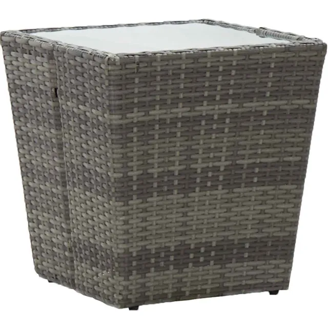 vidaXL Theetafel 41,5x41,5x43 cm poly rattan en gehard glas grijs