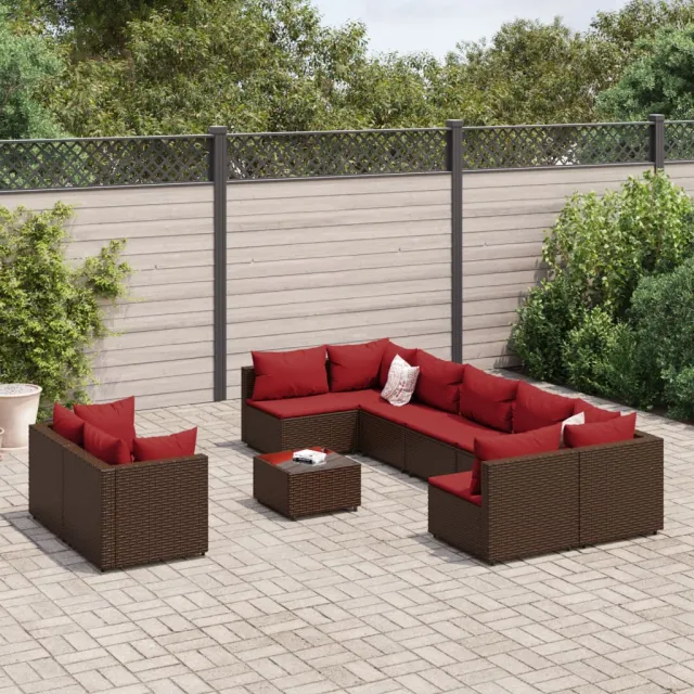 vidaXL 10-delige Loungeset met kussens poly rattan bruin, foto 2