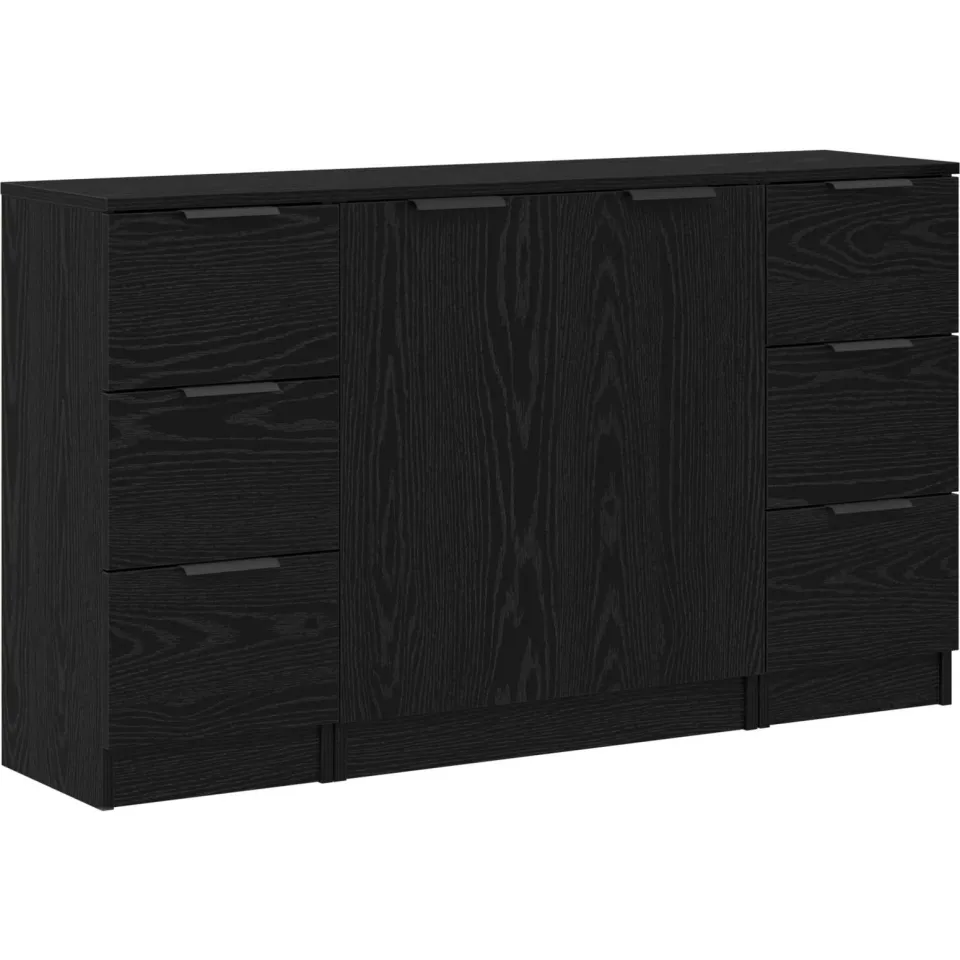vidaXL Dressoir 3 st Zwart Eiken 121 x 30 x 70 cm Bewerkt hout, foto 3
