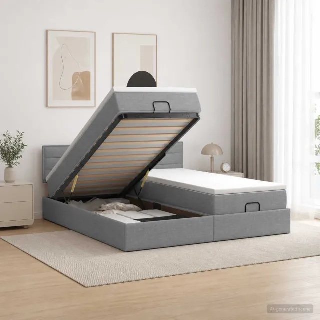 vidaXL Ottoman bed met matras met hoofdeinde 2 pcs Lichtgrijs Stof