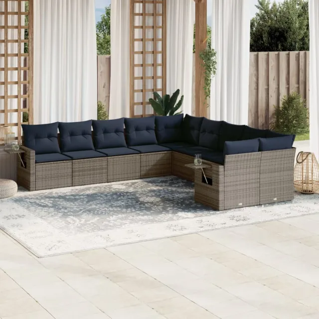 vidaXL 10-delige tuinbankset met kussens, grijs polyrotan, foto 2