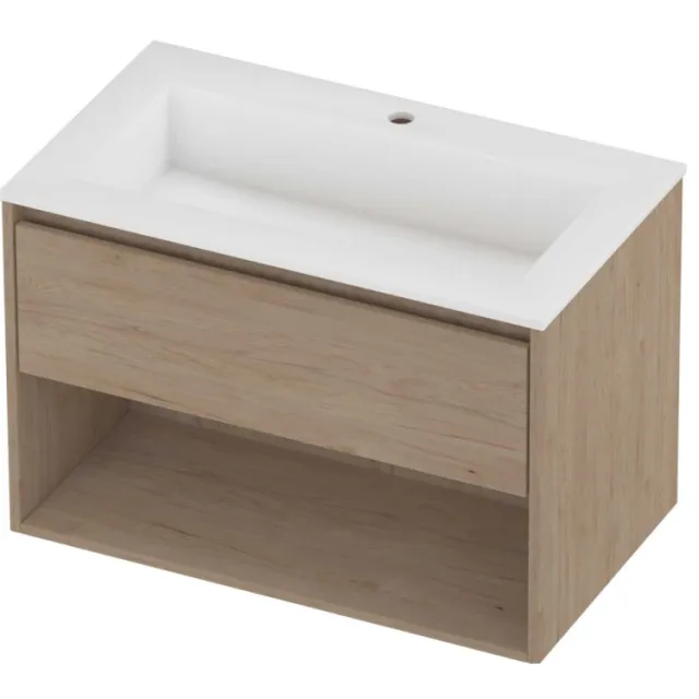Proline Aristo Badmeubelset Polystone Elegant 1 Kraangat Met Schap 80x46x54 cm Mat White Ideal Oak Eiken