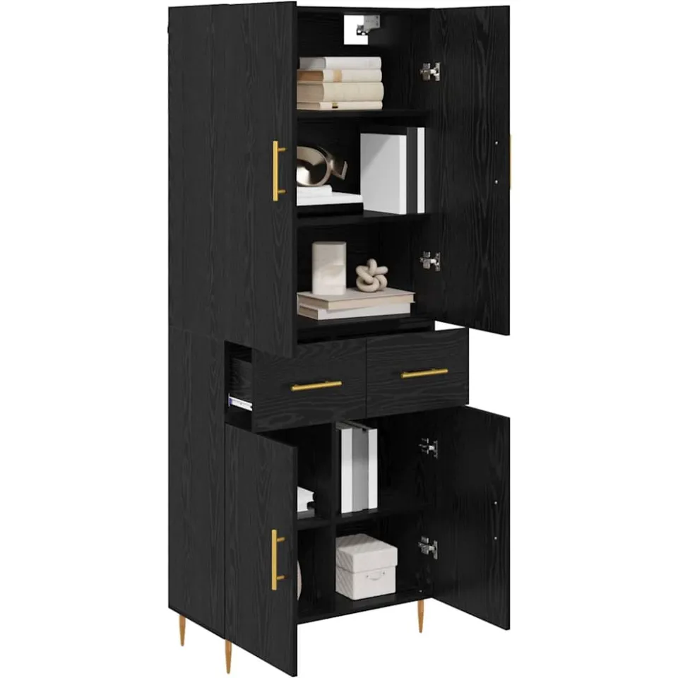 vidaXL Highboard Zwart Eiken 69,5 x 34 x 180 cm Bewerkt hout