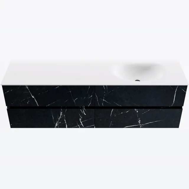 Mondiaz VICA 160cm badmeubel onderkast Marquina 4 lades. Wastafel MOON rechts 1 kraangat, kleur Talc.