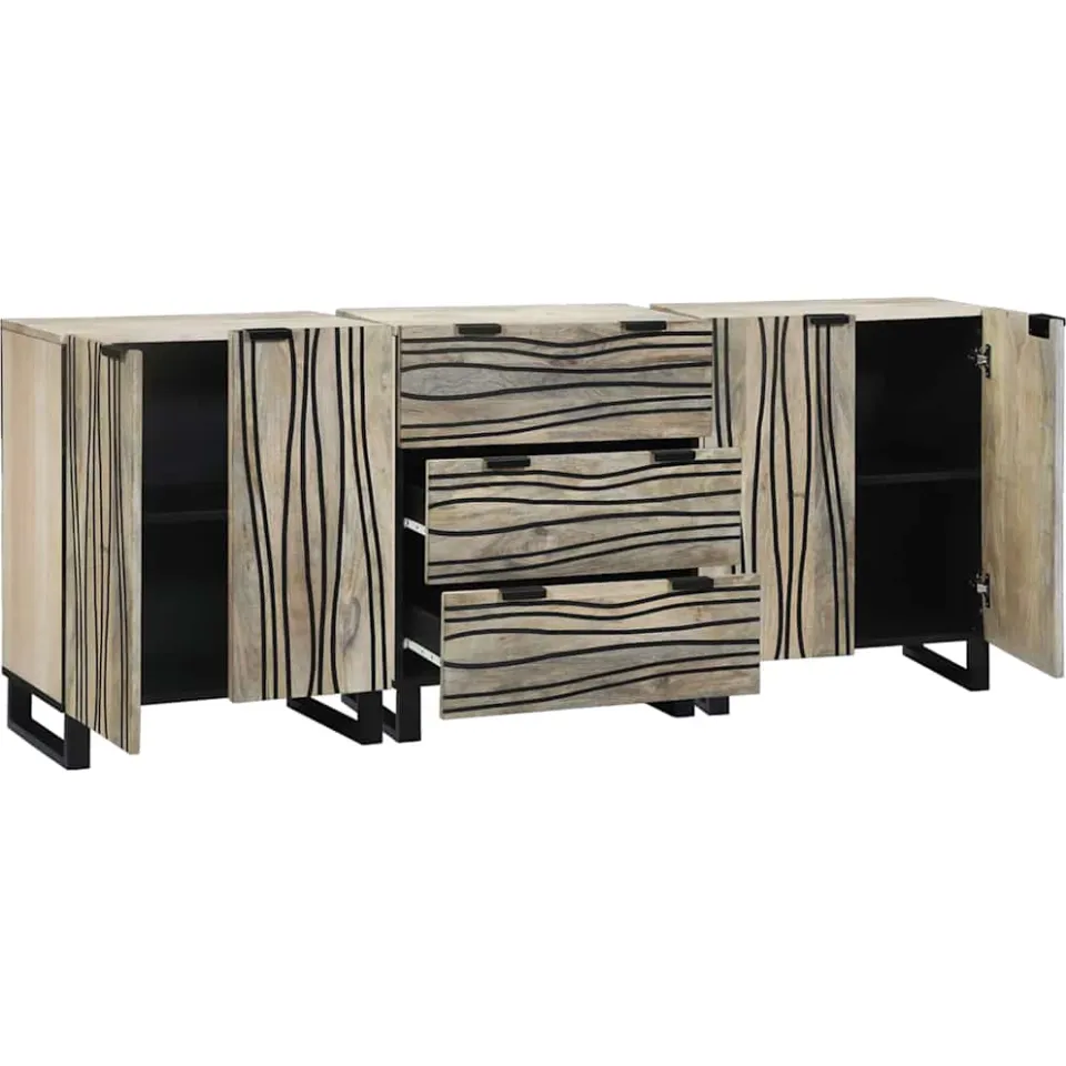 vidaXL Dressoir set 3 st Wit 180 x 33 x 75 cm Massief Mango Hout, foto 2