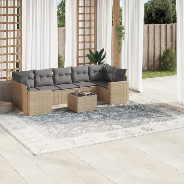 vidaXL 8-delige Loungeset met kussens poly rattan beige, foto 2