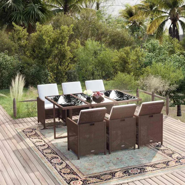 vidaXL 7-delige Tuinset met kussens poly rattan bruin, foto 2