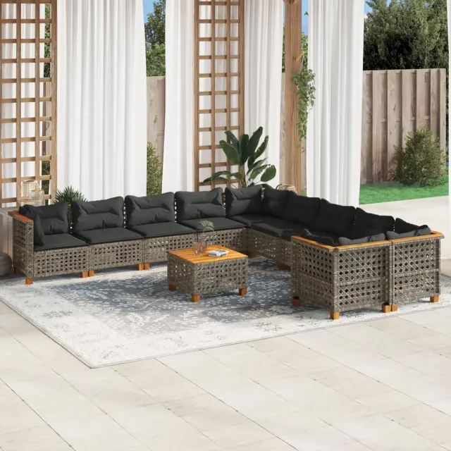 vidaXL 11-delige Loungeset met kussens poly rattan grijs, foto 2