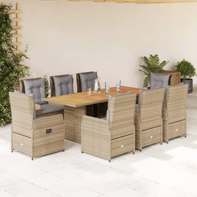 vidaXL 9-delige Tuinset met kussens poly rattan beige, foto 2