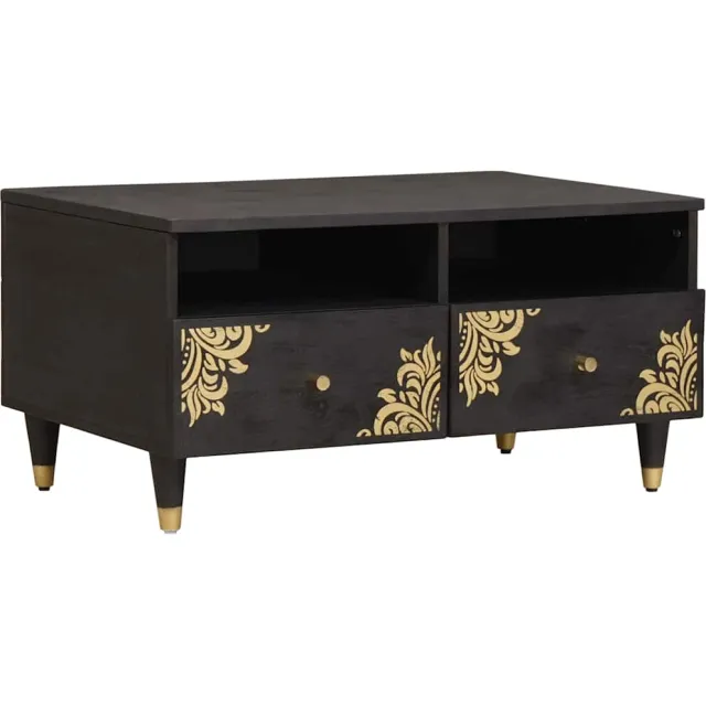 vidaXL Salontafel met lade Zwart 80 x 54 x 40 cm Massief Mango Hout Bruin