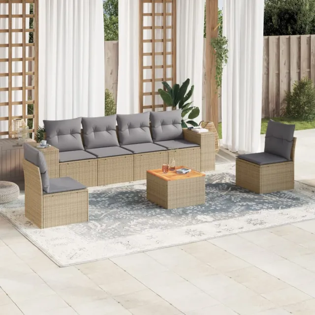 vidaXL 7-delige Loungeset met kussens poly rattan beige, foto 2