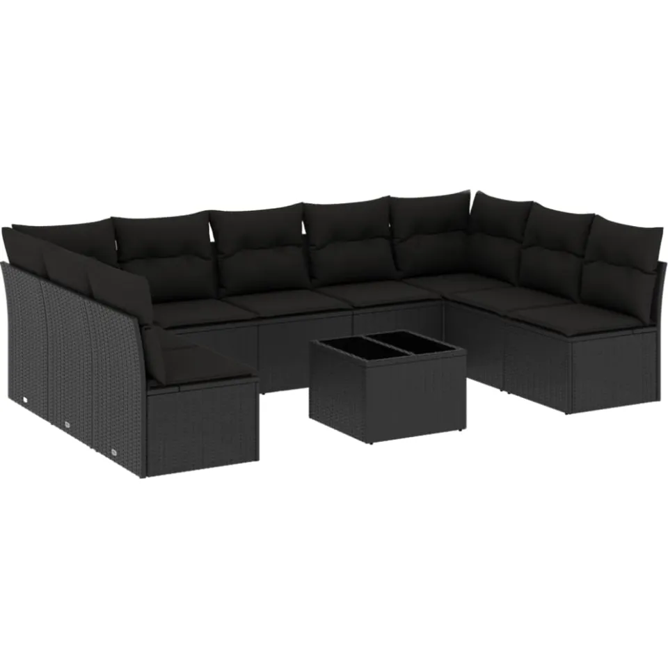 vidaXL 10-delige Loungeset met kussens poly rattan zwart, foto 4