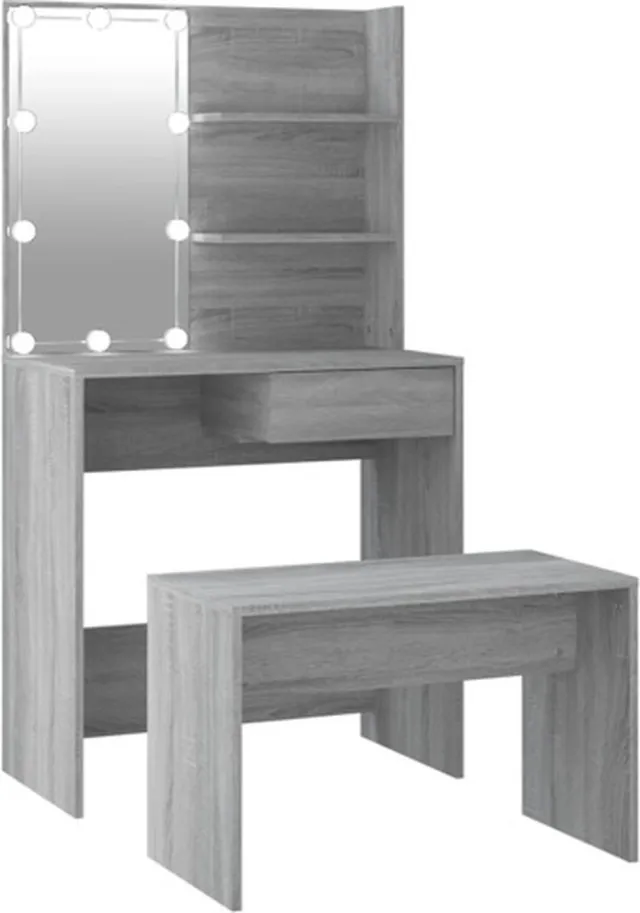 vidaXL Kaptafelset - met - LED's - bewerkt - hout - grijs - sonoma