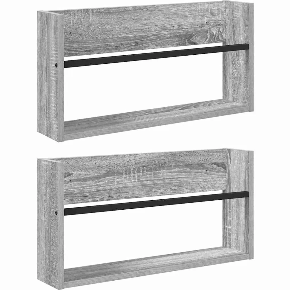 vidaXL Tijdschrift Rek 2 st Grijs Sonoma 60 x 12 x 30 cm Bewerkt hout, foto 3