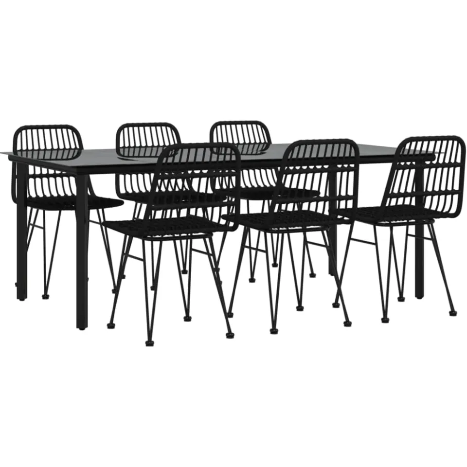 vidaXL 7-delige Tuinset poly rattan zwart