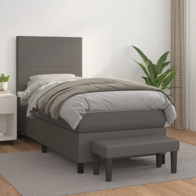 vidaXL Boxspring met matras kunstleer grijs 90x190 cm
