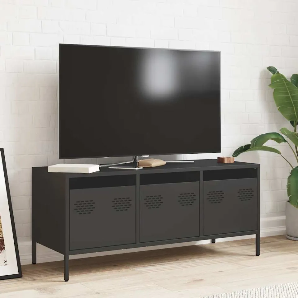 vidaXL Tv-meubel 101,5x39x43,5 cm koudgewalst staal zwart, foto 2