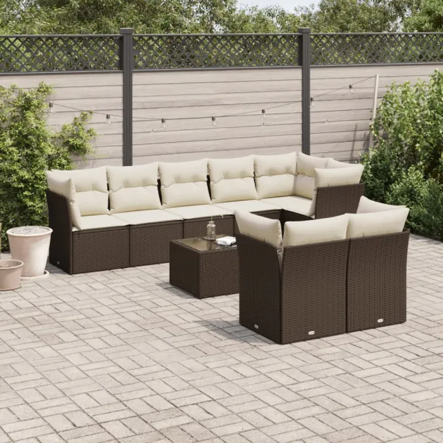 vidaXL 9-delige Loungeset met kussens poly rattan bruin, foto 2