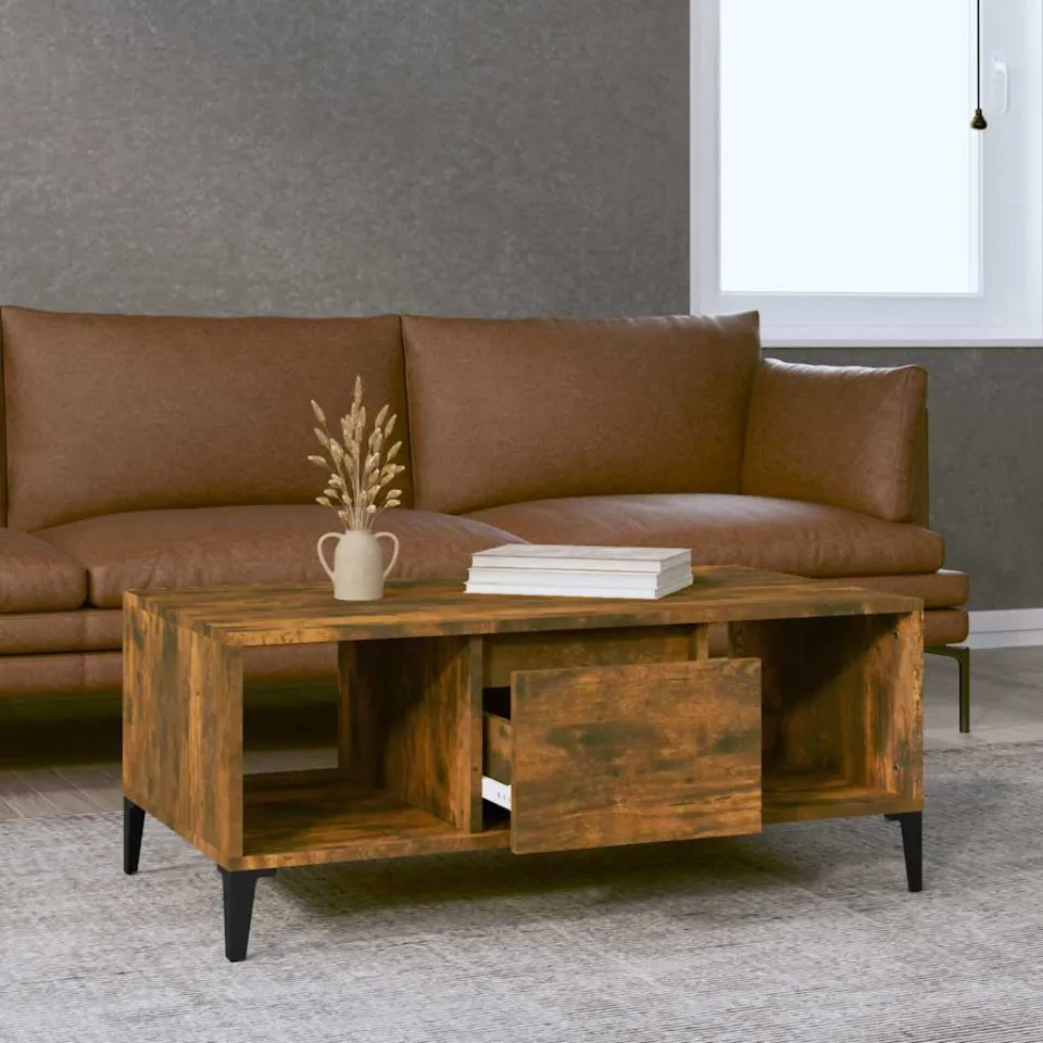 vidaXL Salontafel 90x50x36,5 cm bewerkt hout gerookt eikenkleurig, foto 3