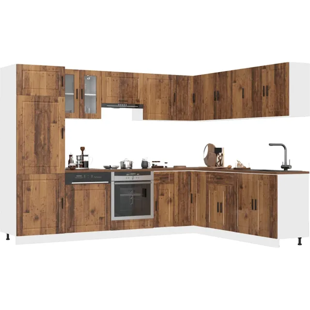 vidaXL 14-delige Keukenkastenset Porto bewerkt hout oud houtkleurig Bruin