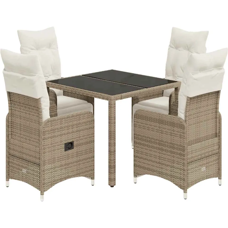 vidaXL 5-delige Bistroset met kussens poly rattan bruin