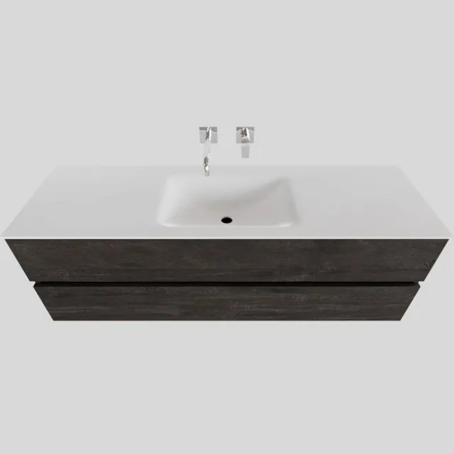 Boss & Wessing Badkamermeubel Solid Surface BWS Oslo 150x46 cm Midden Wood Dark Brown (0 kraangaten) Houtlook