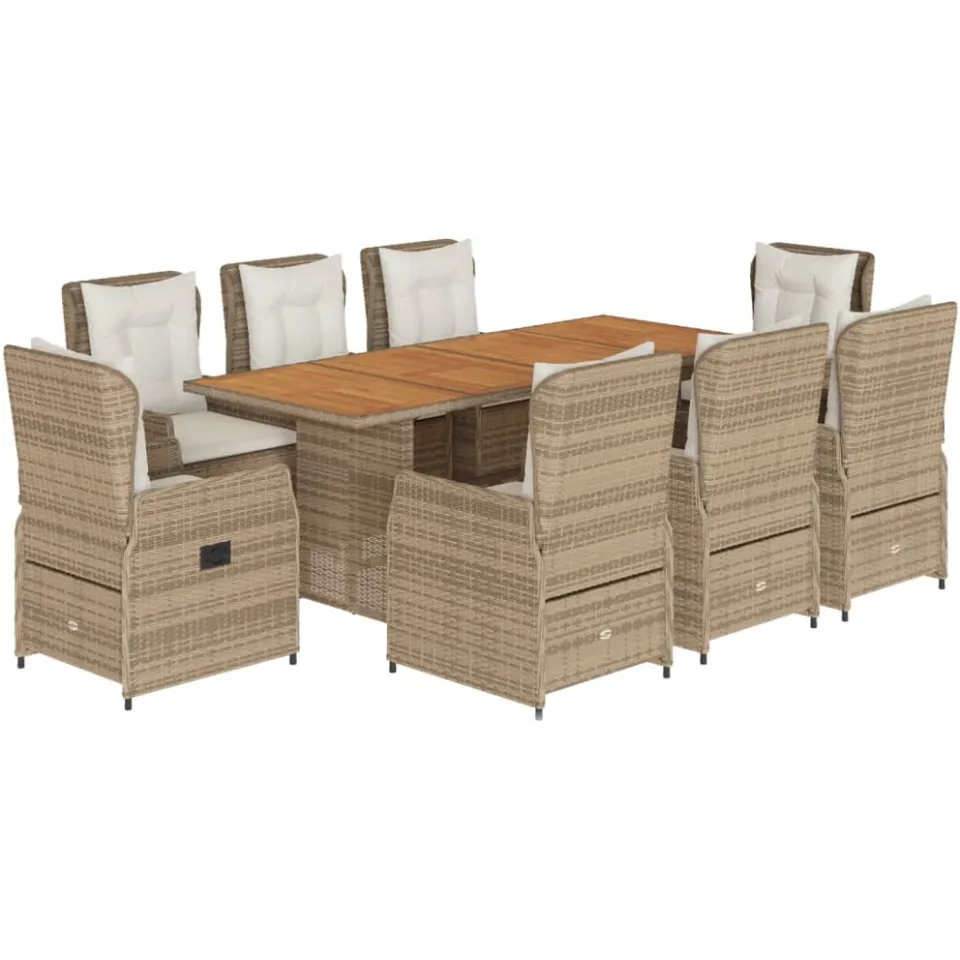 vidaXL 9-delige Tuinset met kussens poly rattan beige, foto 3