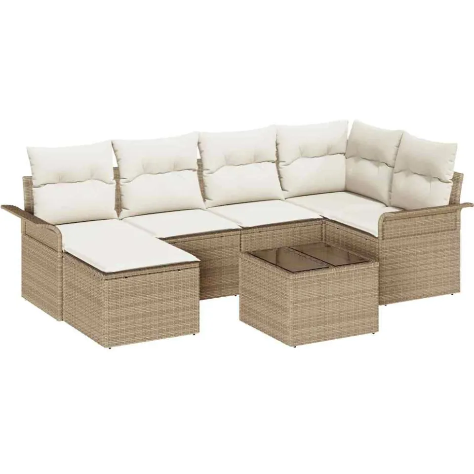vidaXL Tuin Sofa Set 7 st Beige poly rattan