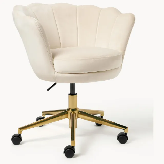 Westwing Collection Fluweel bureaustoel Oyster met armleuning, in hoogte verstelbaar Beige