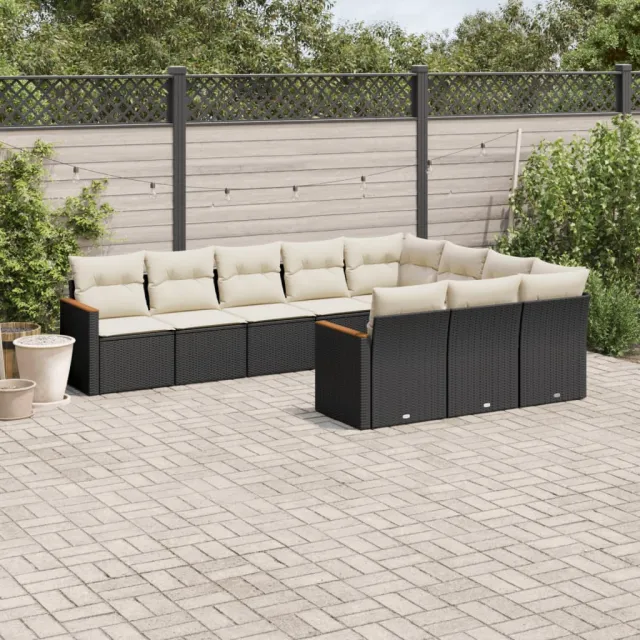 vidaXL 10-delige Loungeset met kussens poly rattan zwart, foto 2
