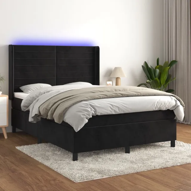 vidaXL Boxspring met matras en LED fluweel zwart 140x190 cm