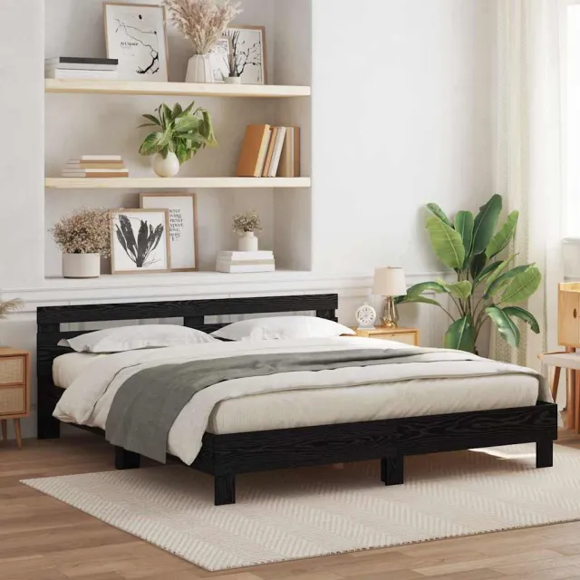 vidaXL Bedframe met hoofdeinde Zwart Eiken 200 x 200 cm Bewerkt hout