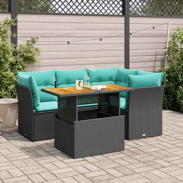 vidaXL 5-delige Loungeset met kussens poly rattan zwart, foto 2