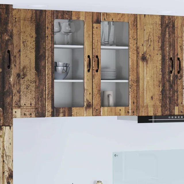 vidaXL Wandglas cabinet PORTO Oud hout 40 x 31 x 80 cm Bewerkt hout Bruin