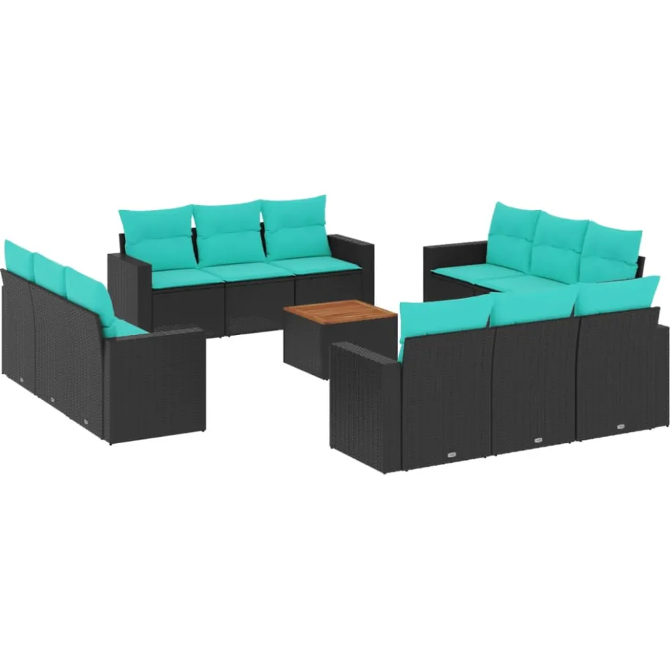 vidaXL 13-delige Loungeset met kussens poly rattan zwart, foto 3