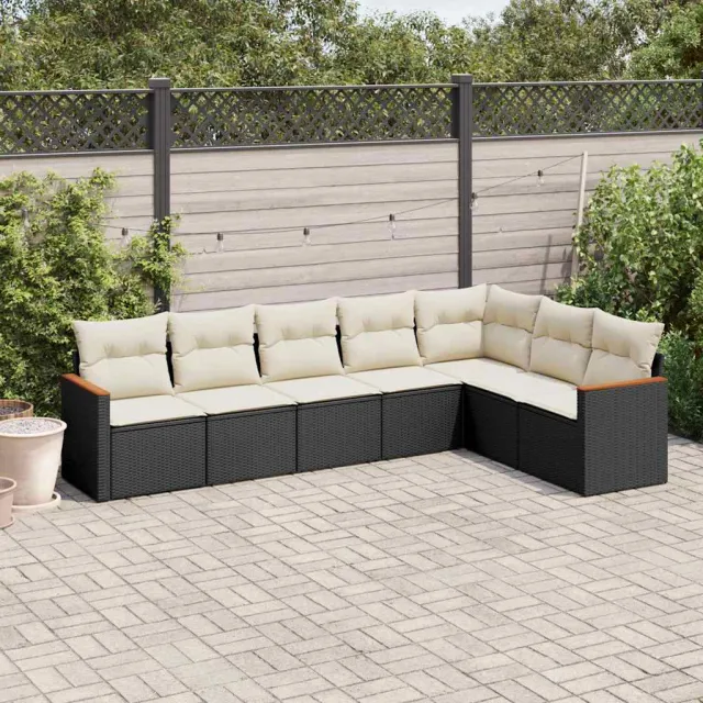 vidaXL 7-delige Loungeset met kussens poly rattan zwart, foto 2