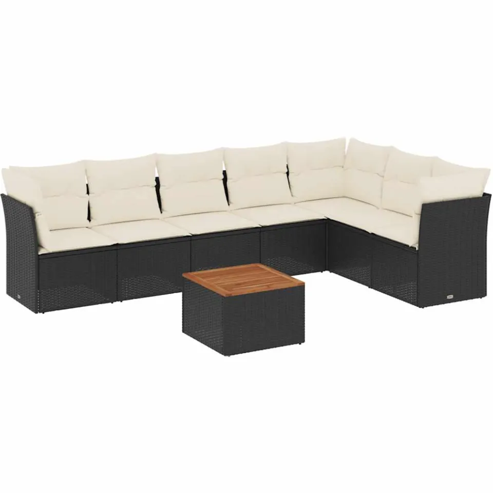 vidaXL 8-delige Loungeset met kussens poly rattan zwart, foto 3
